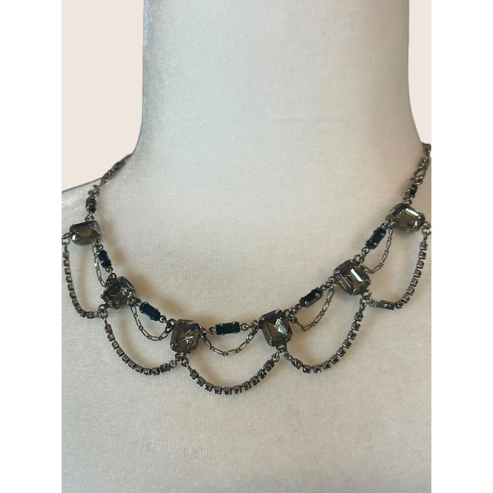 ✨ VTG LAURA VOGEL NY DRAPED BIB CHOKER FAUX SMOKY GRAY BLACK QUARTZ NECKLACE